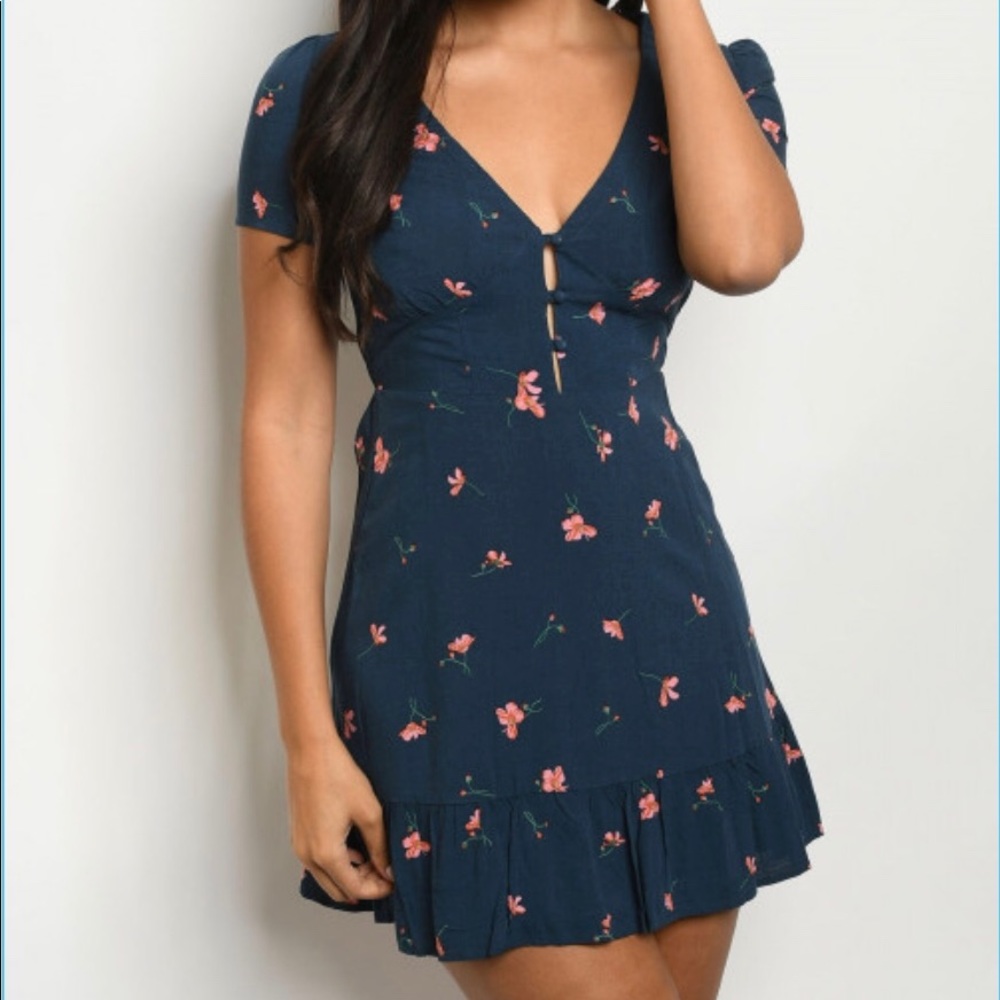 Sale!  Navy Blue Floral Dress
